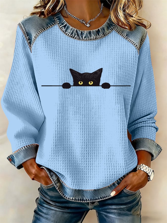 Women's Retro Cat Print Sweatshirt