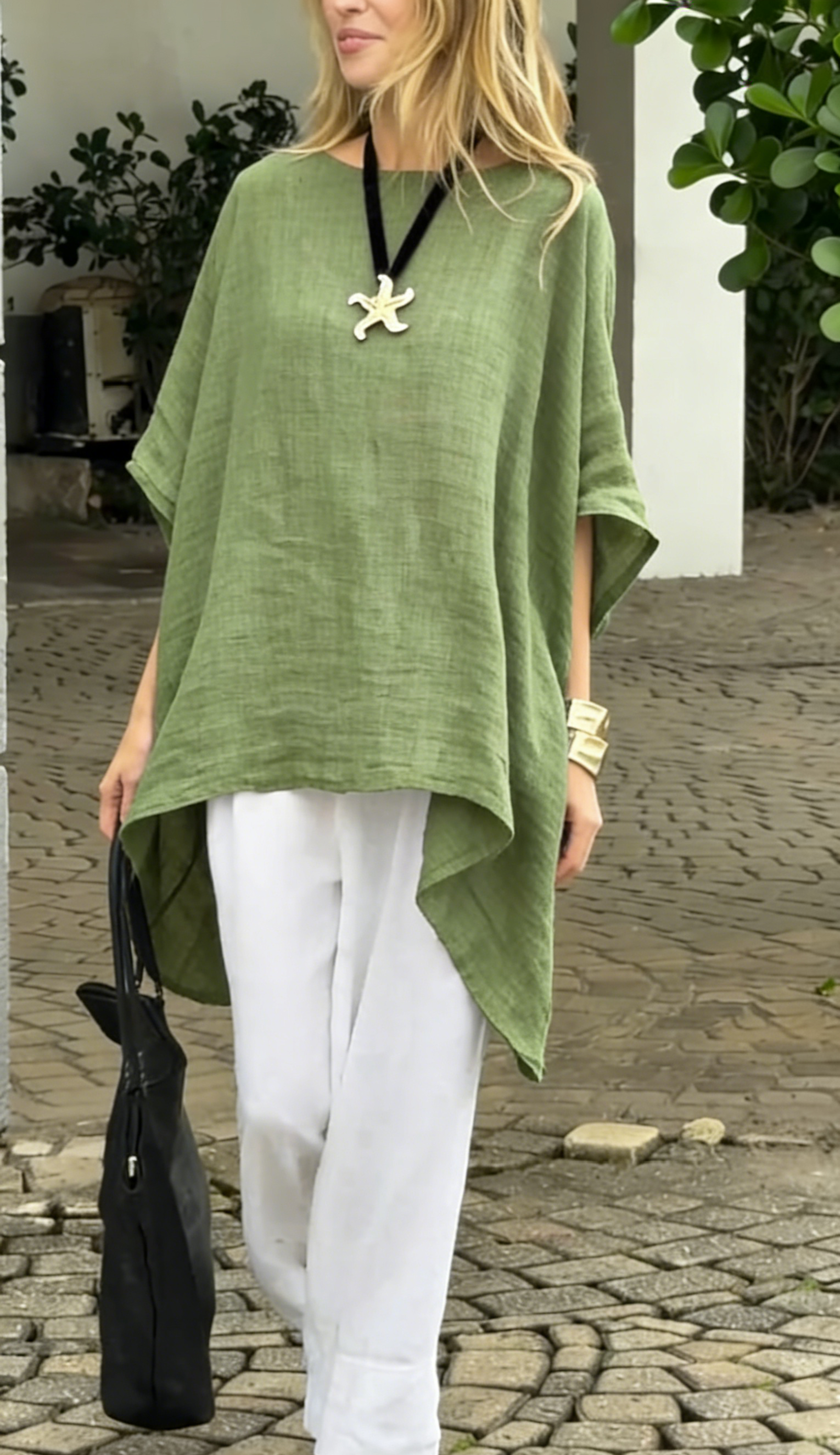 🌿 Linen Cotton Batwing Top