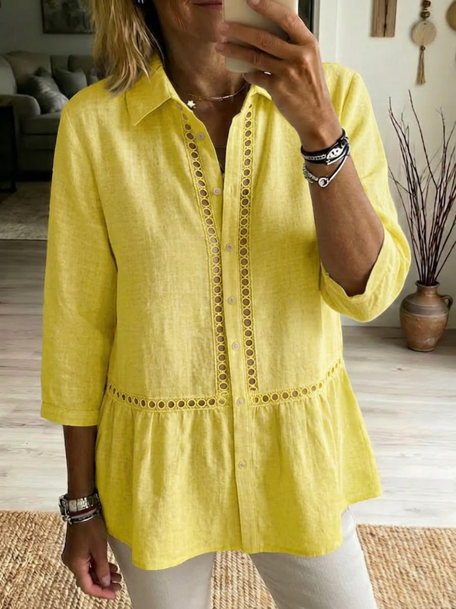 🌿Women's Casual Openwork Ribbon Linen Cotton Shirt