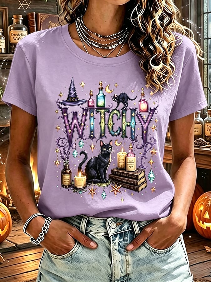 Women's Halloween Witch Print Casual T-Shirt