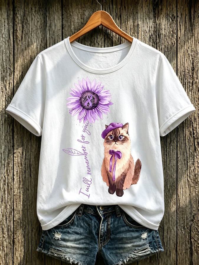 Women's Purple Floral Print T-Shirt