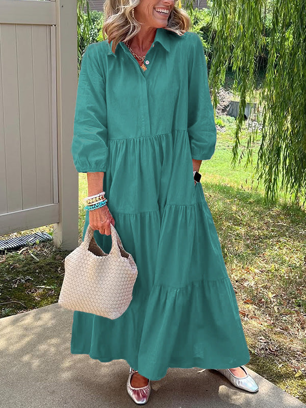 CLEARANCE🔥 Loose Cotton Linen Lapel Dress