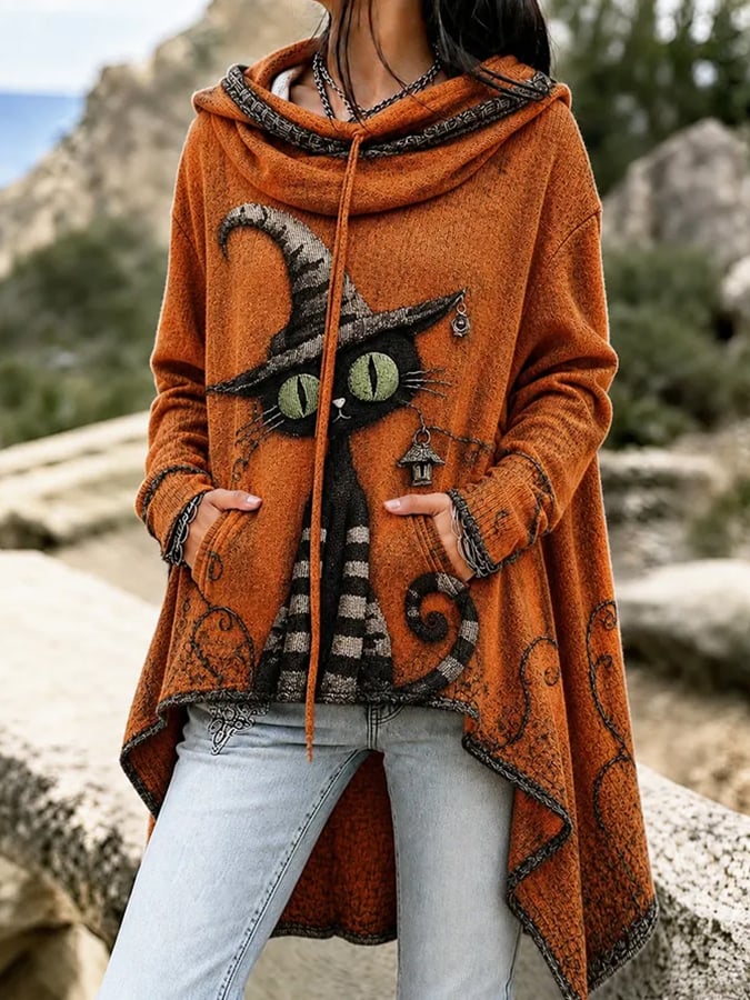 Women's Halloween Cat Print Top