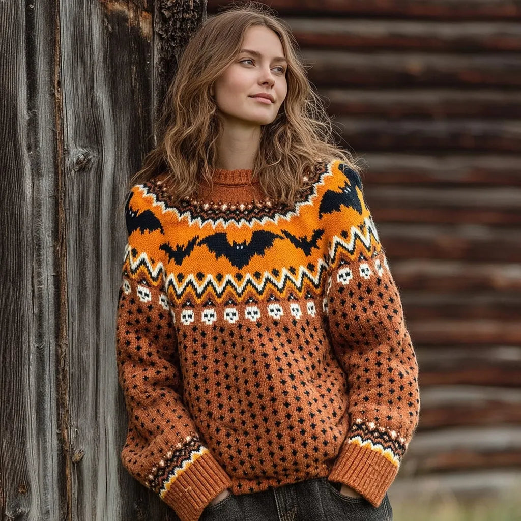 Vintage Fairman Island Halloween Bat Crew Neck Sweater