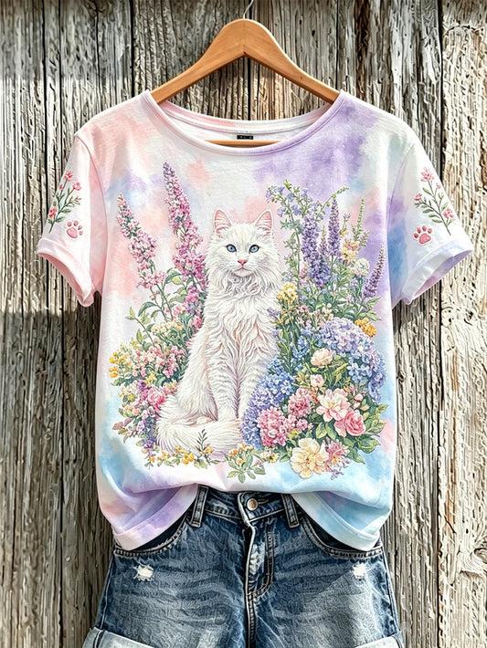 Women's Cute Cat Cotton Linen T-shirt