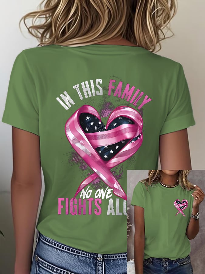 Women'S Casual Breast Cancer Awareness Print Short Sleeve T-Shirt