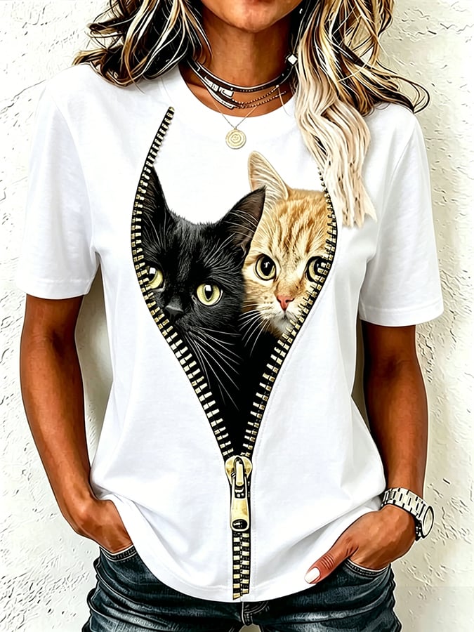 Women's Cute Cat  Print Casual T-shirt