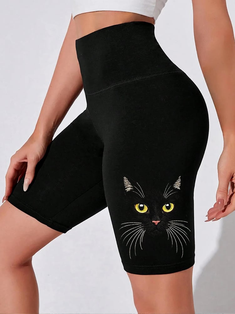 Women's Cat-Print Stretchy Yoga Shorts