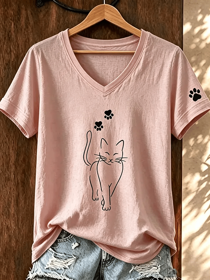 Women's Cute Cat Print T-Shirt