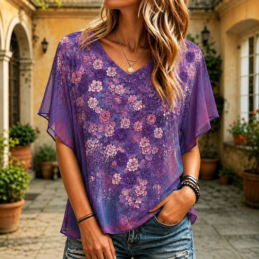 Women's Vintage Bohemian Rose Floral Embroidery Sequin Print Top
