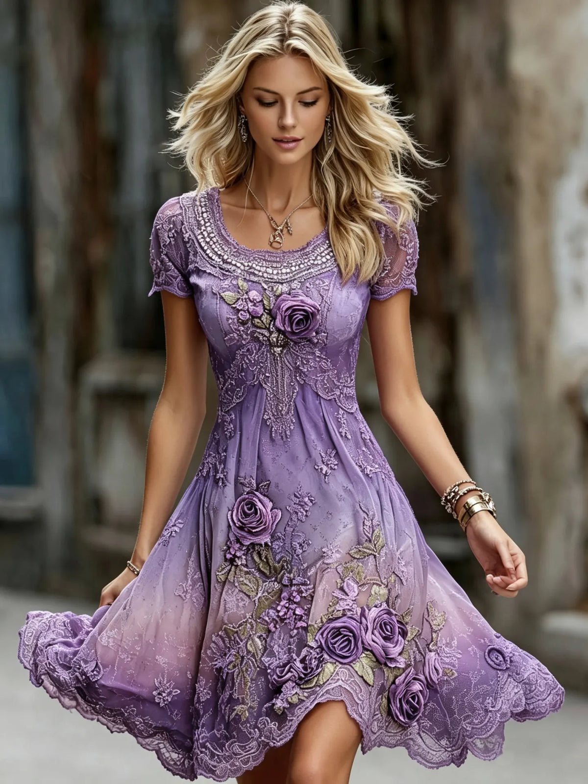 Women's Retro Floral Embroidered Casual Cotton Linen Round Neck Dress