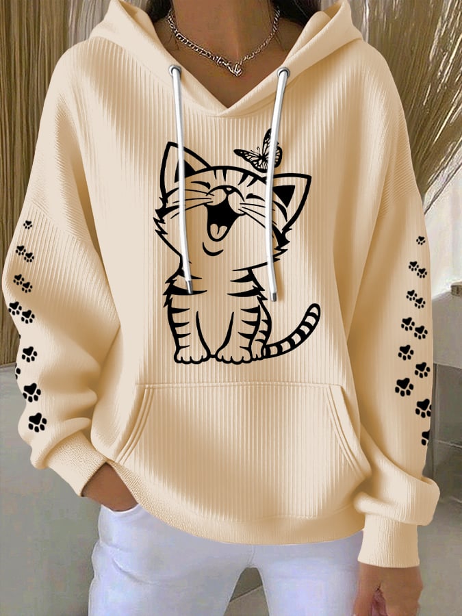 Women'S Cute Cat Print Casual Hoodie Sweatshirt