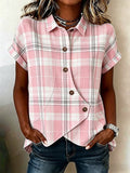 Women's Pink Plaid Button-Down Shirt