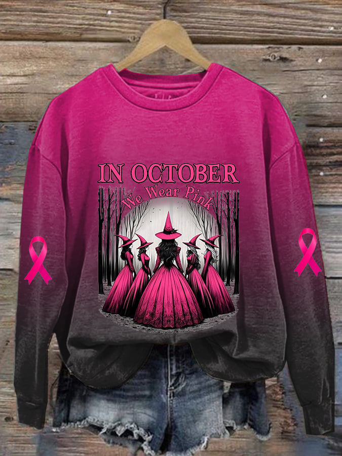 Women's Casual Vintage October We Wear Pink Witch Sweatshirt