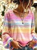 Women's Pink Gradient Print Cotton-Linen Shirt