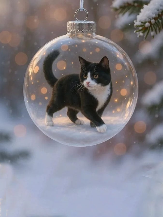 Cute Cat Christmas Glass Ornaments Collection
