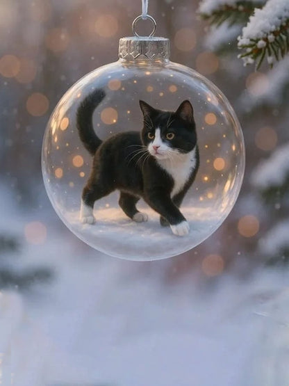 Cute Cat Christmas Glass Ornaments Collection