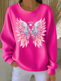 Women's Breast Cancer Awareness Print Knit Crew Neck Long Sleeve Top