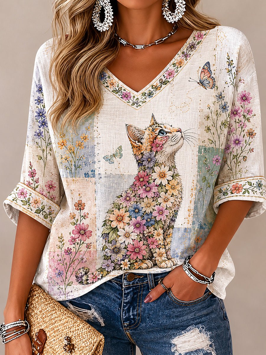 Women's Cute Cat Print T-Shirt