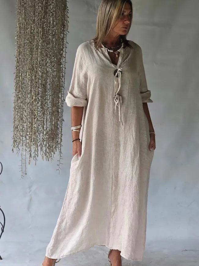 Summer Effortless Cotton-Linen Kaftan Dress