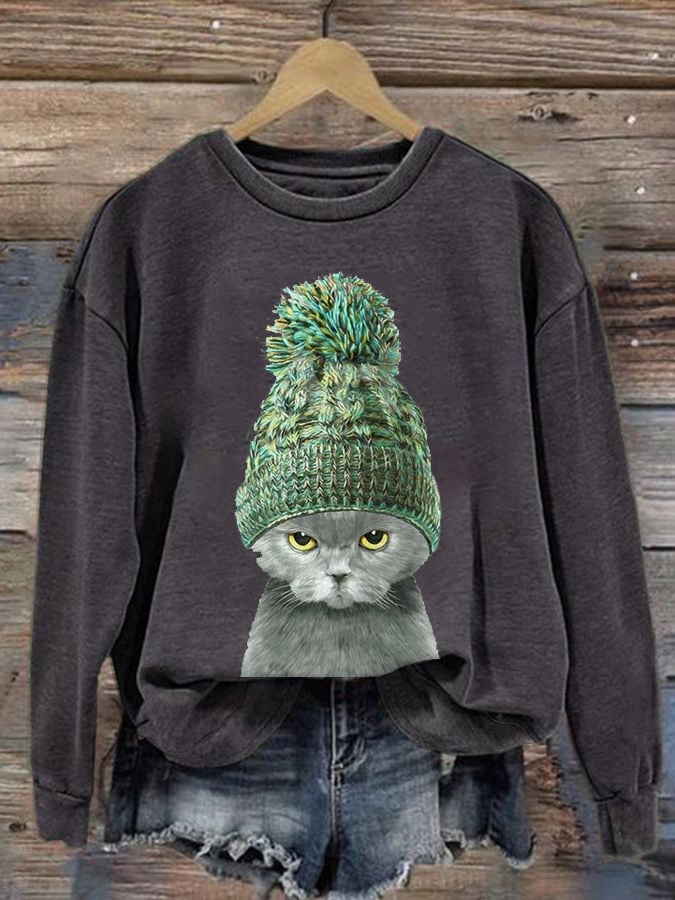 Women'S Cat Print Sweatshirt