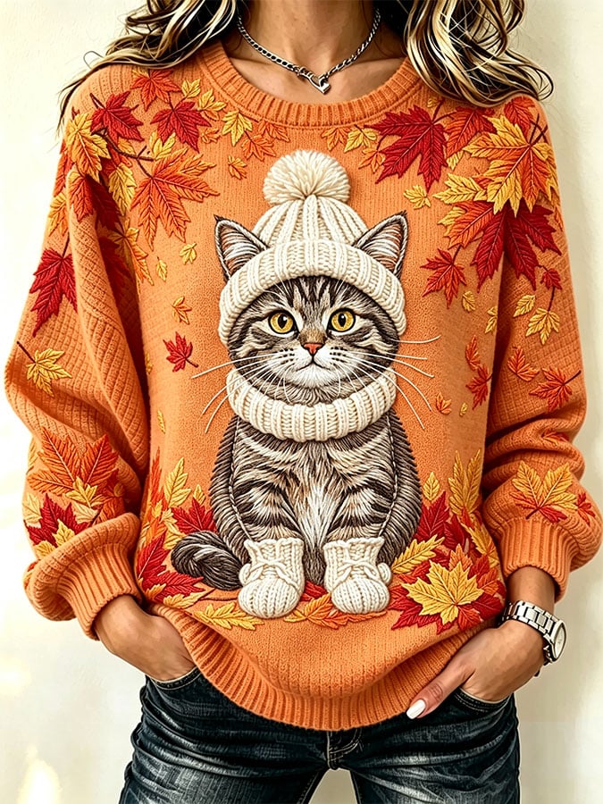 Women's Casual Autumn Checkered Fabric Sweatshirt