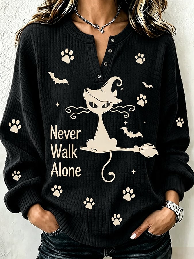 Women's Halloween Cat Print Hoodie