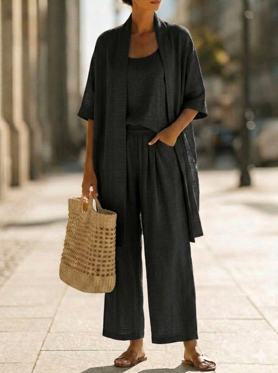 Women's Simple Linen Cotton Three-Piece Set