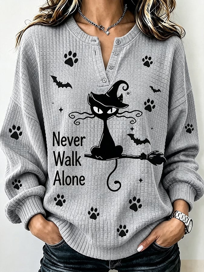 Women's Halloween Cat Print Hoodie