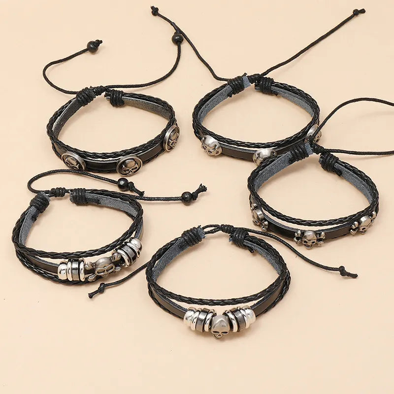 Skull Beaded Leather Bracelet