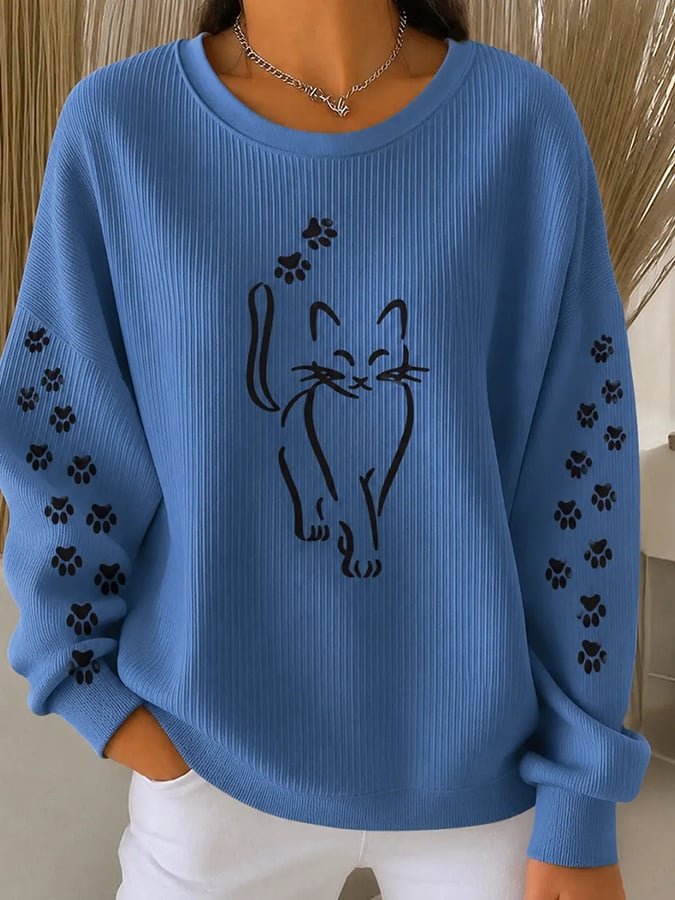 Women's Cute Cat Print Casual Sweatshirt