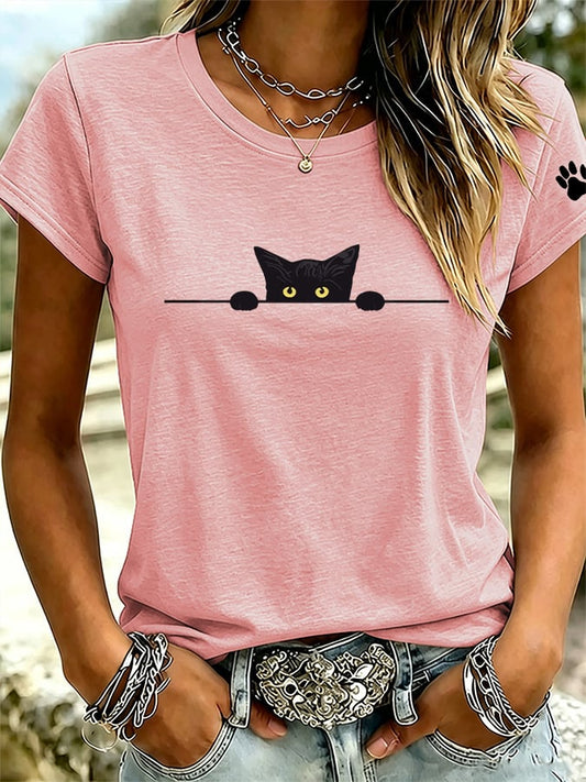 Women's Cute Cat Print Casual T-Shirt
