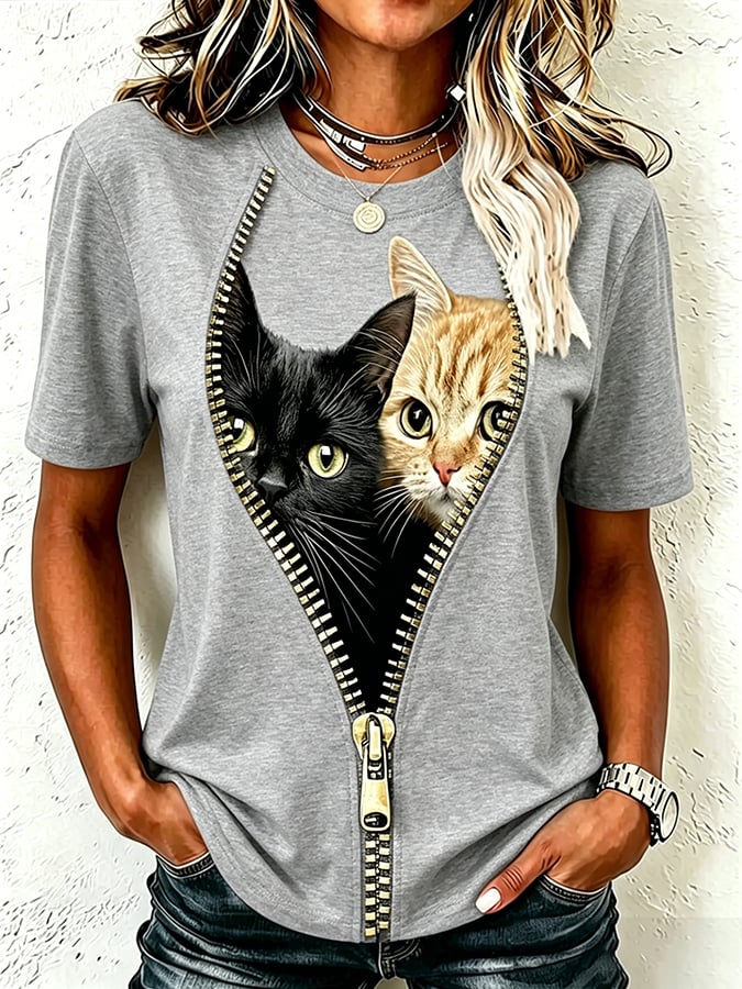 Women's Cute Cat  Print Casual T-shirt