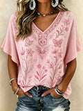Women's Pink Floral Printed Casual T-Shirt