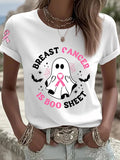 Women's Casual Retro Breast Cancer is Boo Sheet Ghost T-Shirt