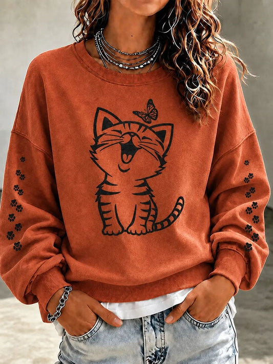 Women's Cute Cat Print Casual Sweatshirt