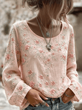Women's Retro Breast Cancer Floral Print Long-Sleeved Top