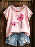 Women's Retro Breast Cancer Floral Print Top
