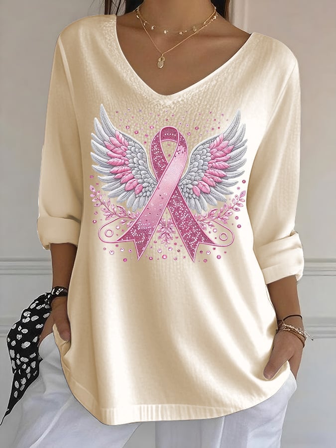 Women's Casual Pink Ribbon Wings Waffle Bubble Wrinkle Test