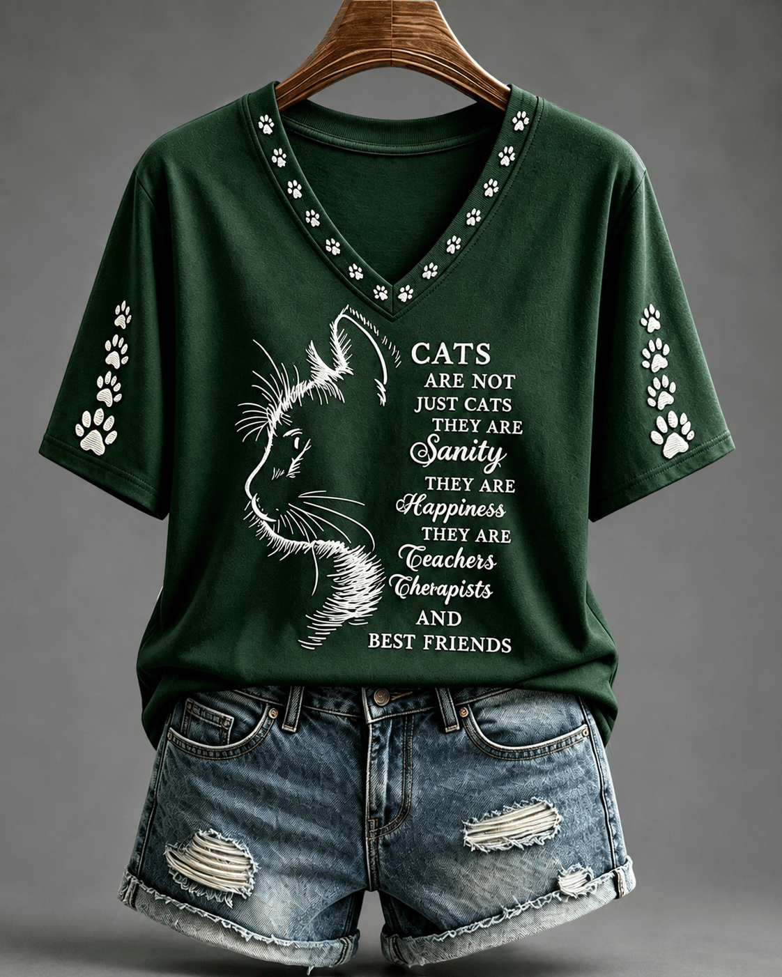 Women's Cat Print V-Neck Top