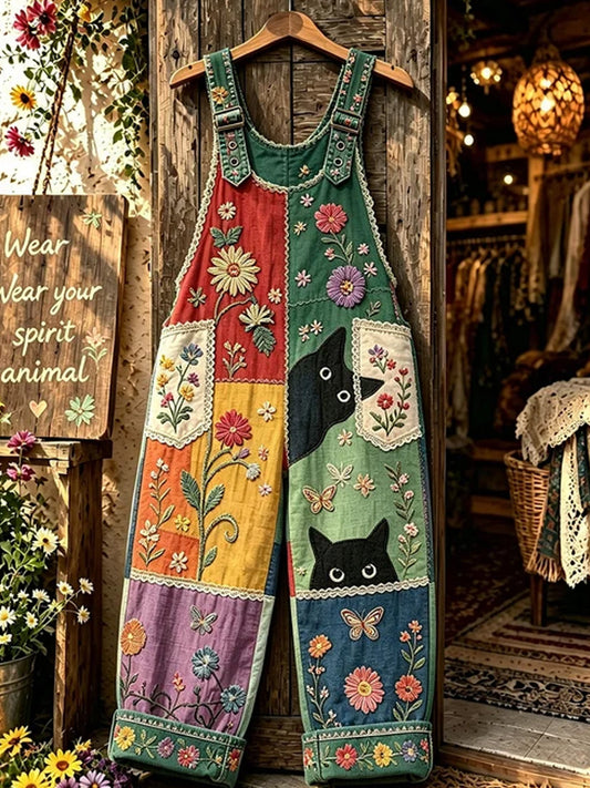 Women's Autumn Faux-Denim Print Jumpsuit