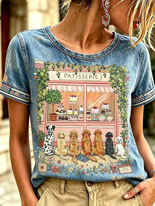 Women's Casual Afternoon Tea Animal Printed T-Shirt