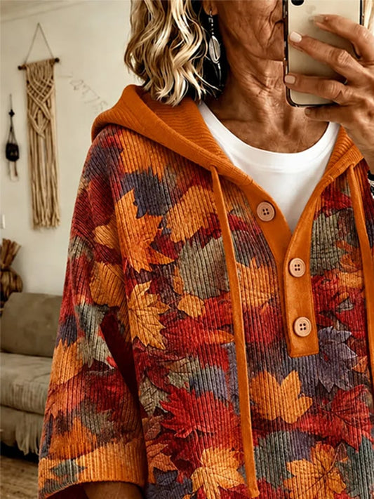 Women's Autumn Plaid Print Ribbed Hoodie