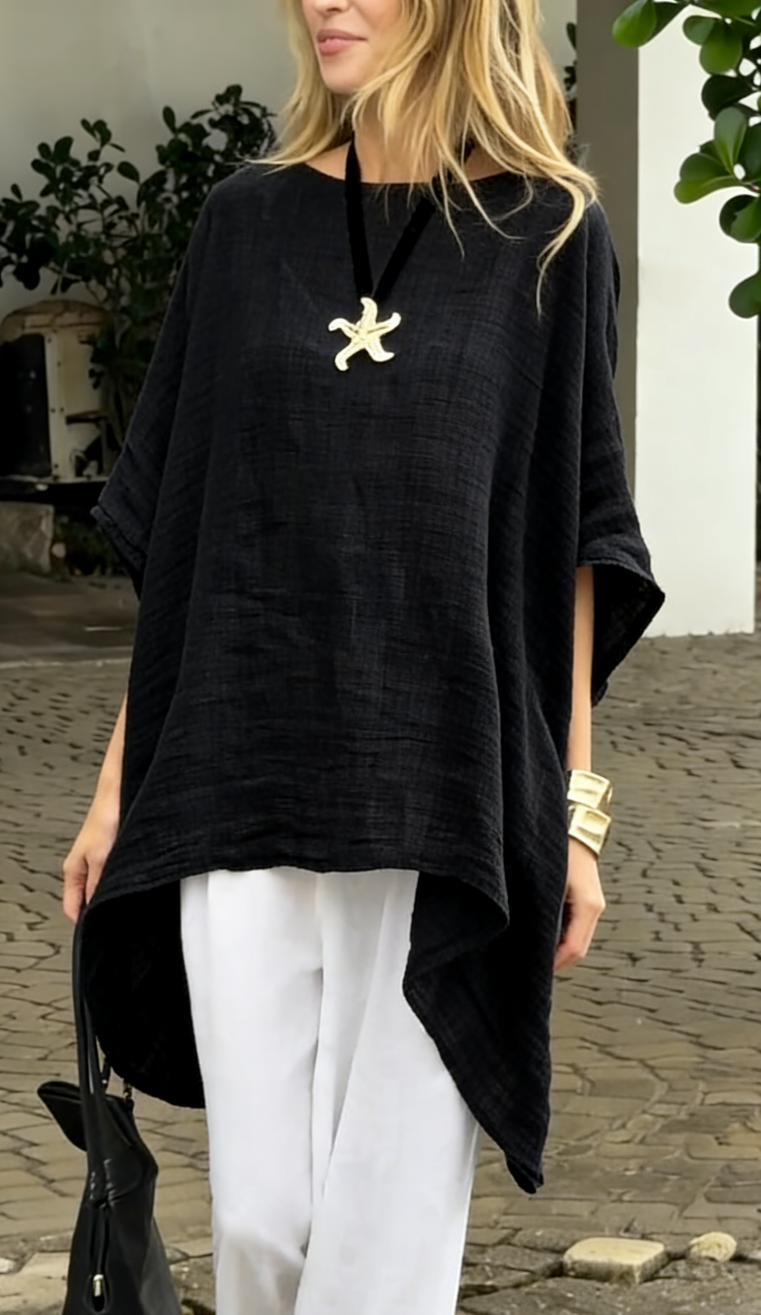 🌿 Linen Cotton Batwing Top