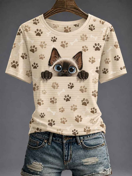 Women's Cute Cat Printed T-shirt