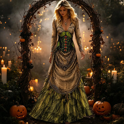 Women's Retro Halloween Floral V-neck Dress
