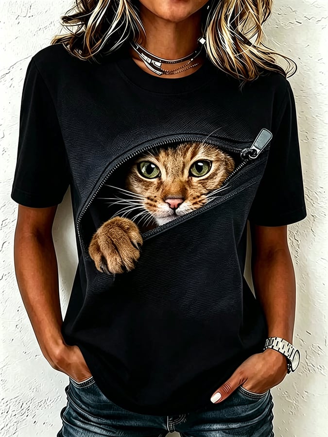 Women's Cute Cat  Print Casual T-shirt