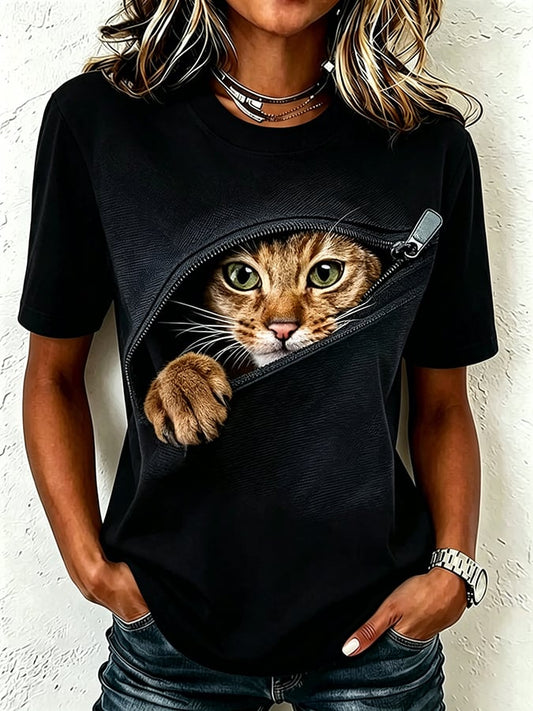Women's Cute Cat  Print Casual T-shirt