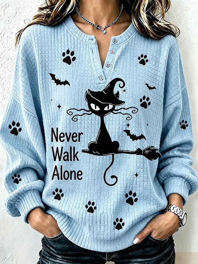 Women's Halloween Cat Print Hoodie