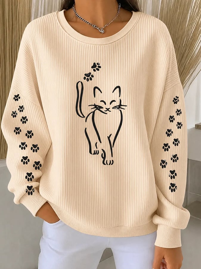 Women's Cute Cat Print Casual Sweatshirt